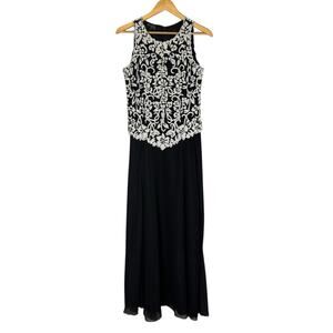 JKara J Kara Beaded Full Length Evening Dress Women 6 Formal Cocktail Black